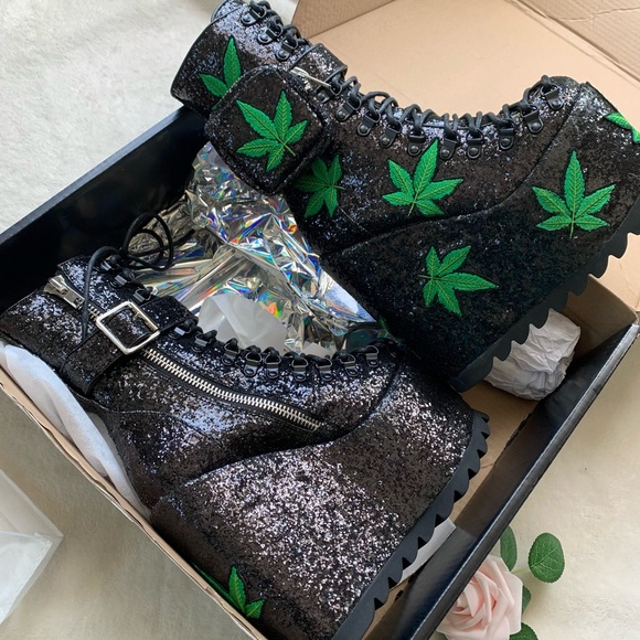 Dolls Kill Glitter Leaf Traitor Boots - Picture 6 of 16